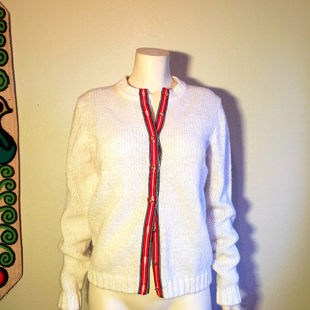 Vintage 60s Cream Cardigan Military Buttons
